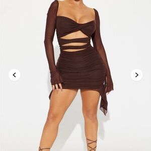 Elegant Brown Cut-Out Dress